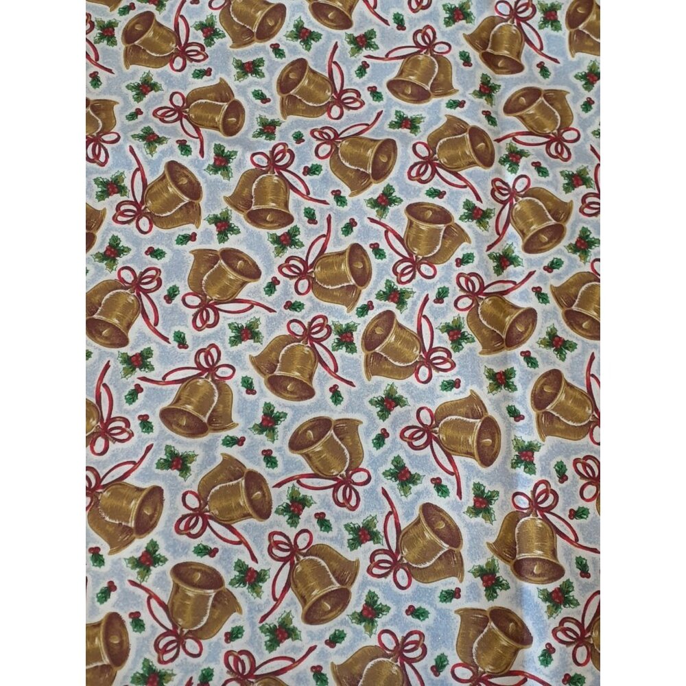 2 Yards ,Signature Classics Oakhurst Xmas Bell, Ribbon & Holly 44" Cotton Fabric